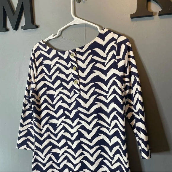 Lilly Pulitzer MED Navy & White I Got Lucky Bird Charlene Chevron Shift Dress - Picture 10 of 11